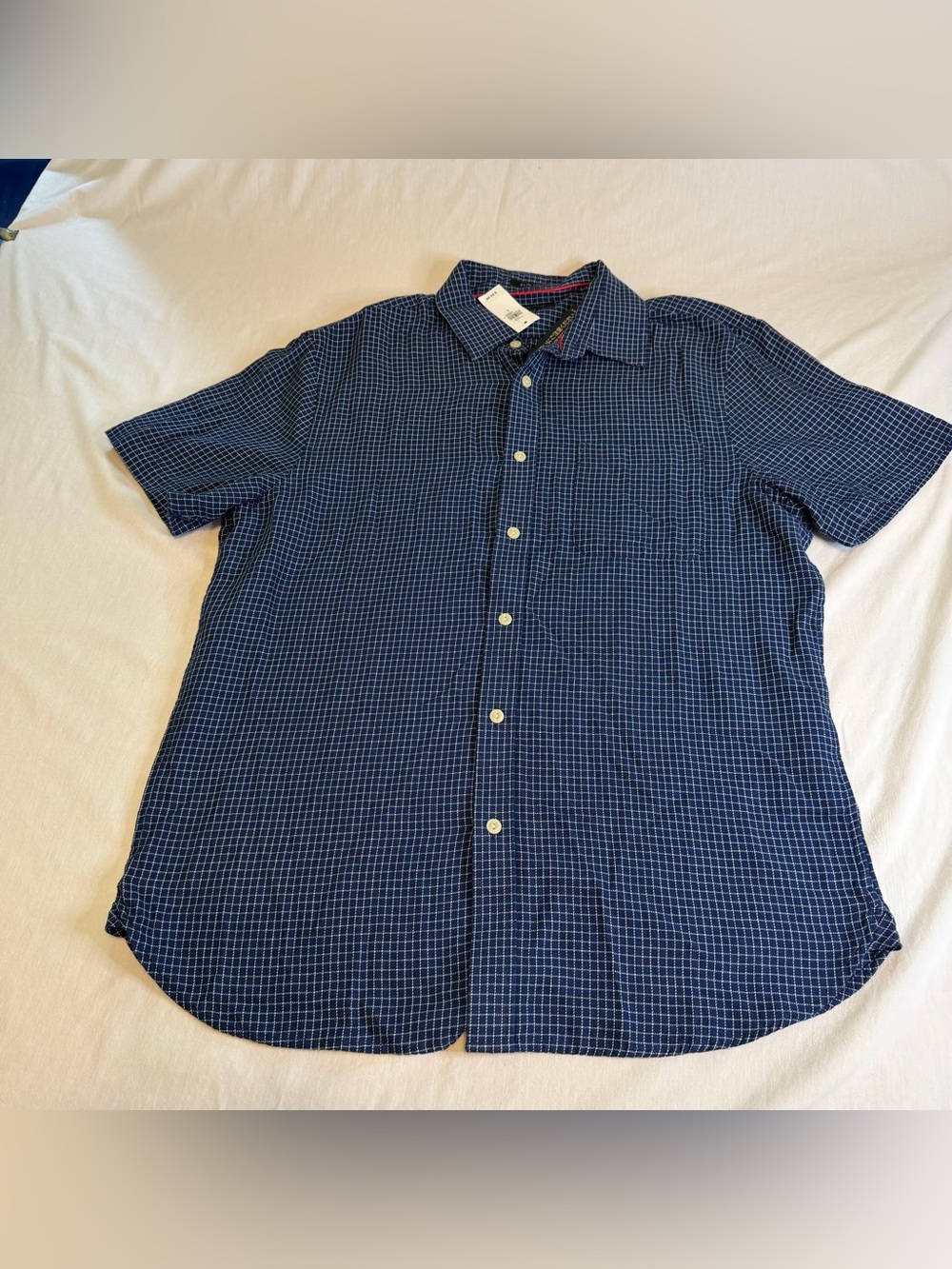 Banana Republic Navy Blue Check Short Sleeve Button-Down Slim Shirt Size L